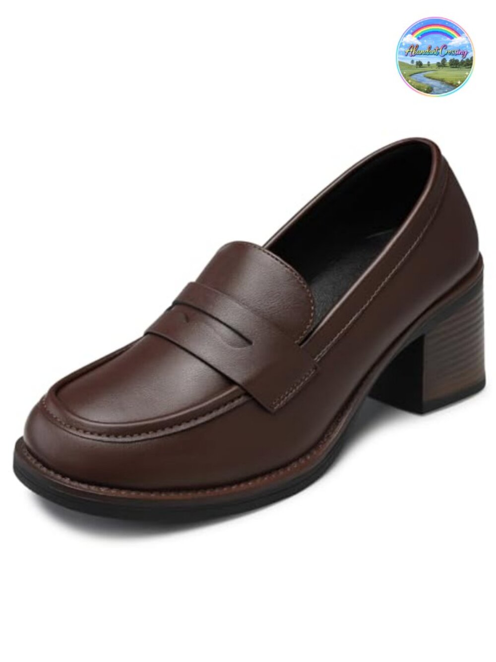 Womens Chunky Block Heel Penny Loafers Faux Leather Slip On Work Office Shoes